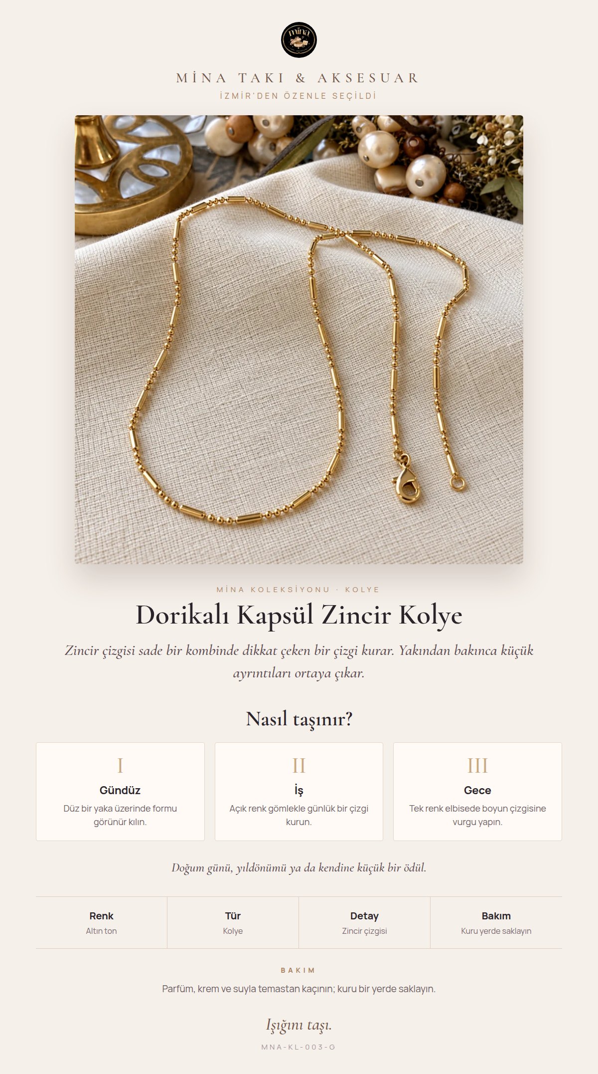 Stil hikâyesi: Dorikalı Kapsül Zincir Kolye
