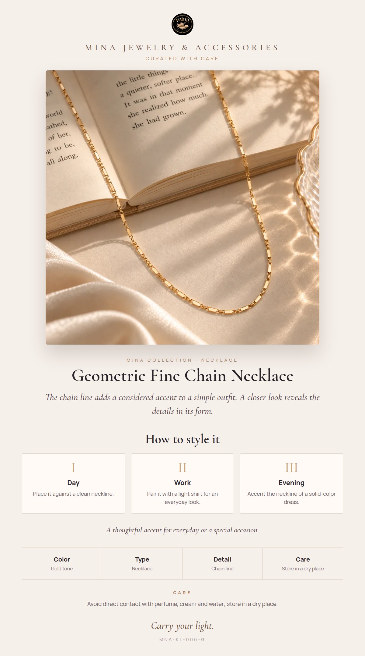 Style story: Geometric Fine Chain Necklace – For Layering, Gold Tone 50 cm