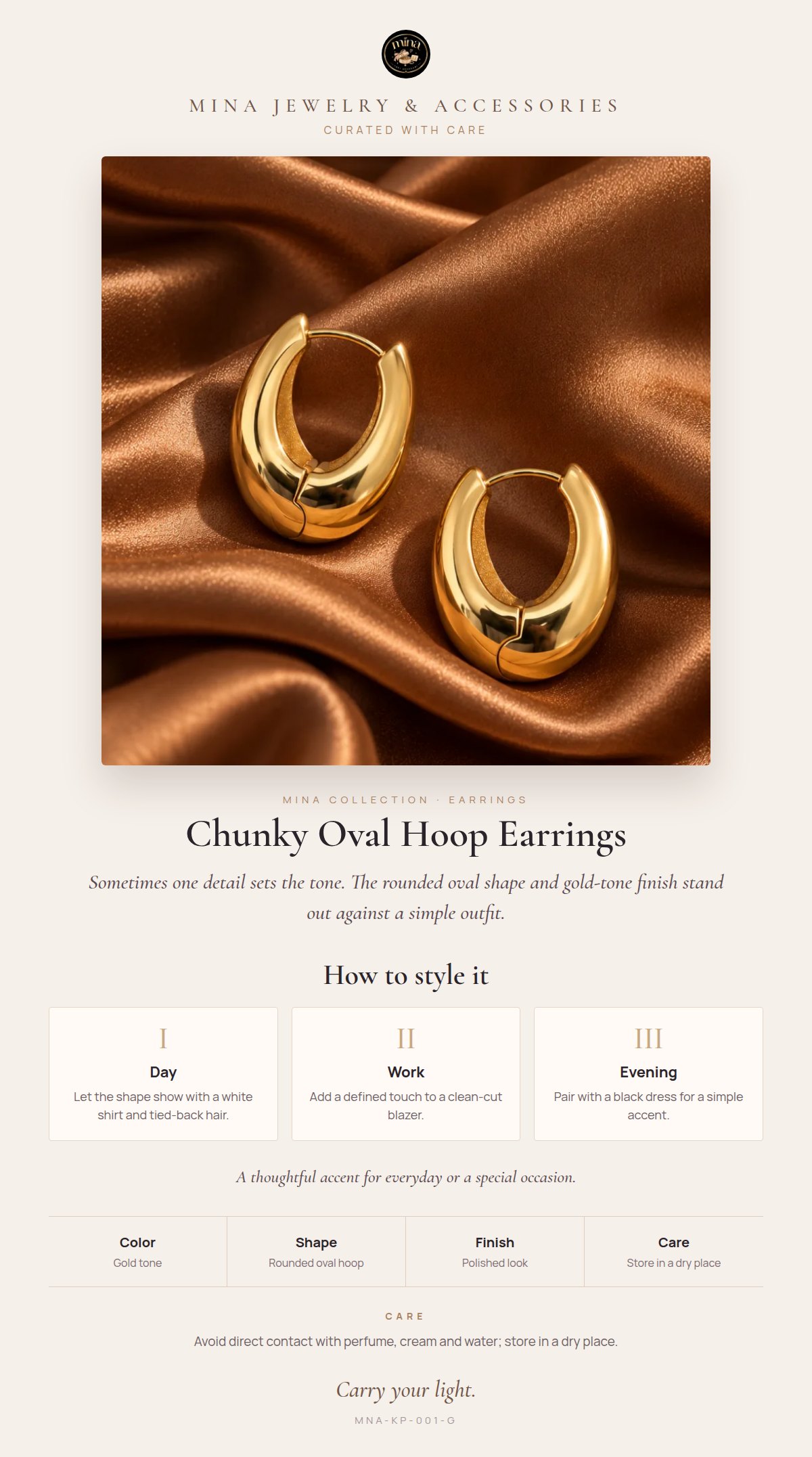 Style story: Chunky Oval Hoop Earrings – Polished Dome Form, Gold Tone