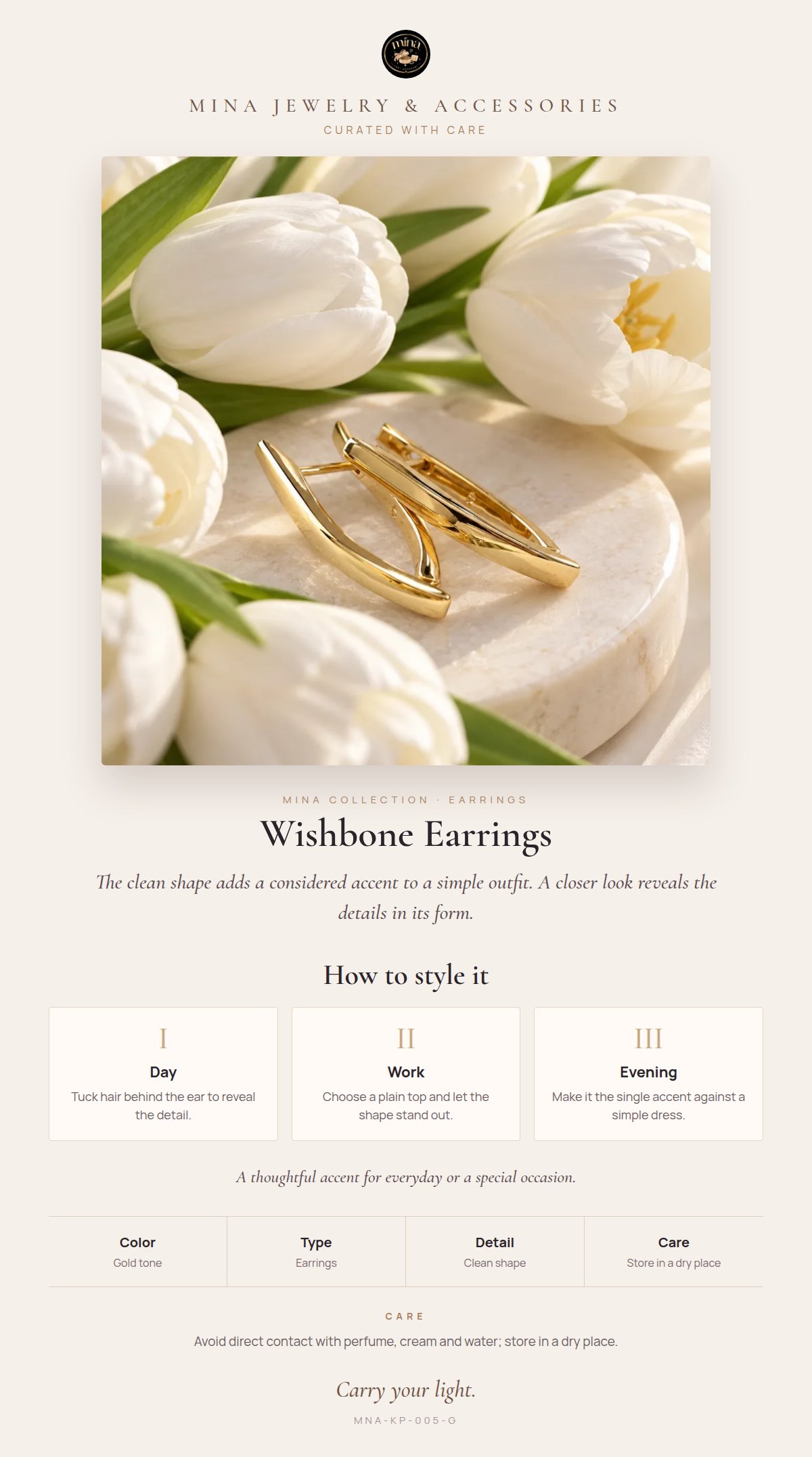 Style story: Wishbone Earrings – Lucky Charm, Gold Tone
