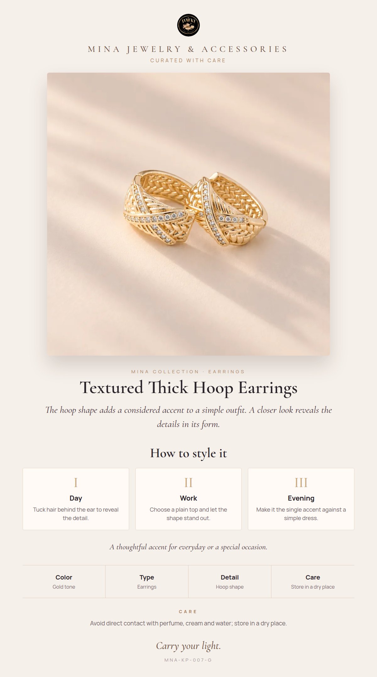 Style story: Textured Thick Hoop Earrings – Gold Tone