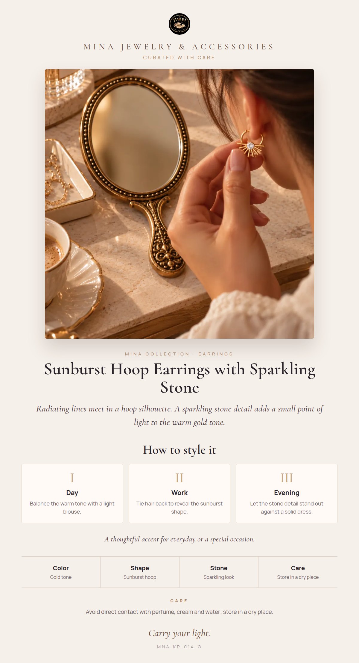 Style story: Sunburst Sparkling Stone Hoop Earrings – Gold Tone