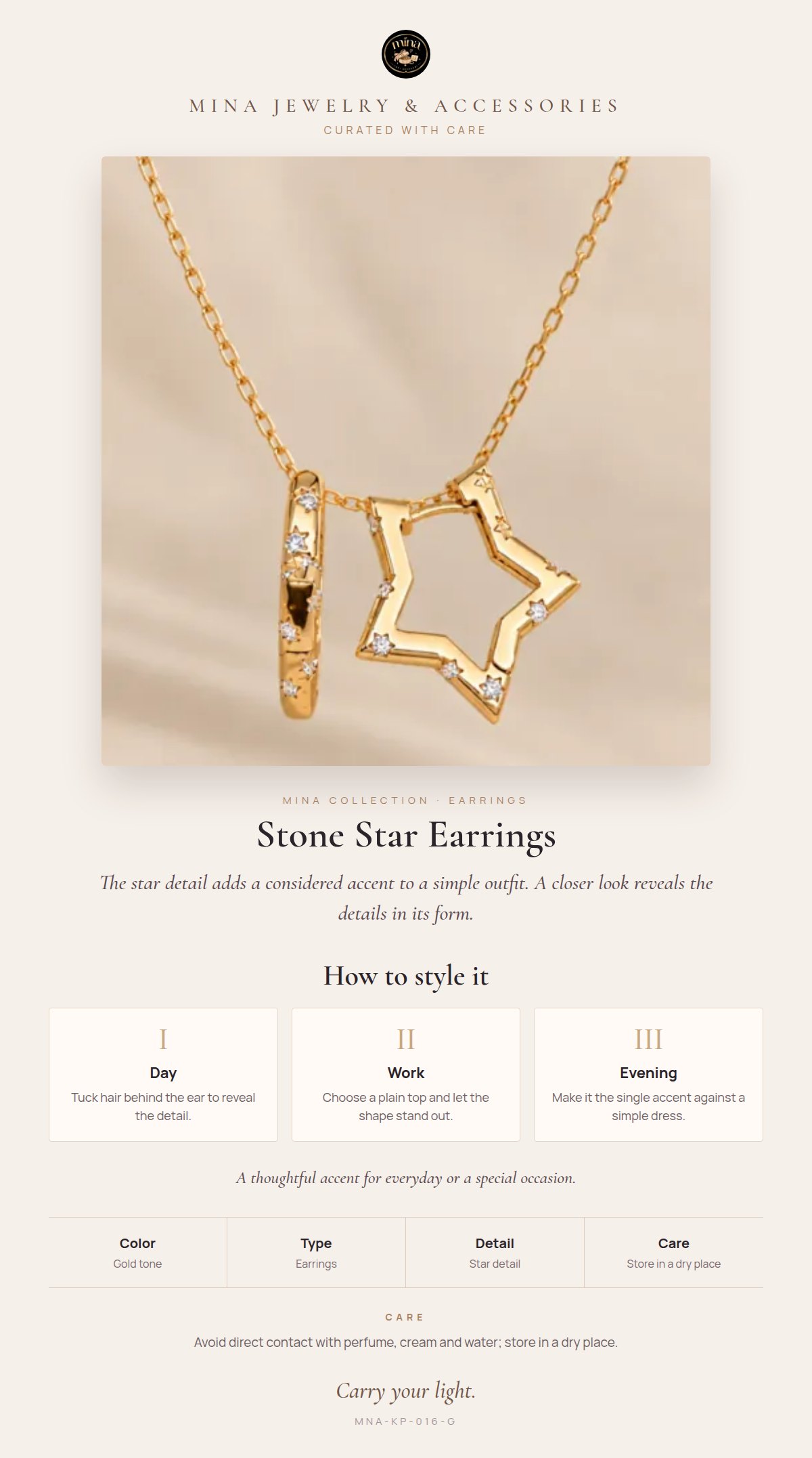 Style story: Stone Star Earrings – Tiny Sparkle, Gold Tone