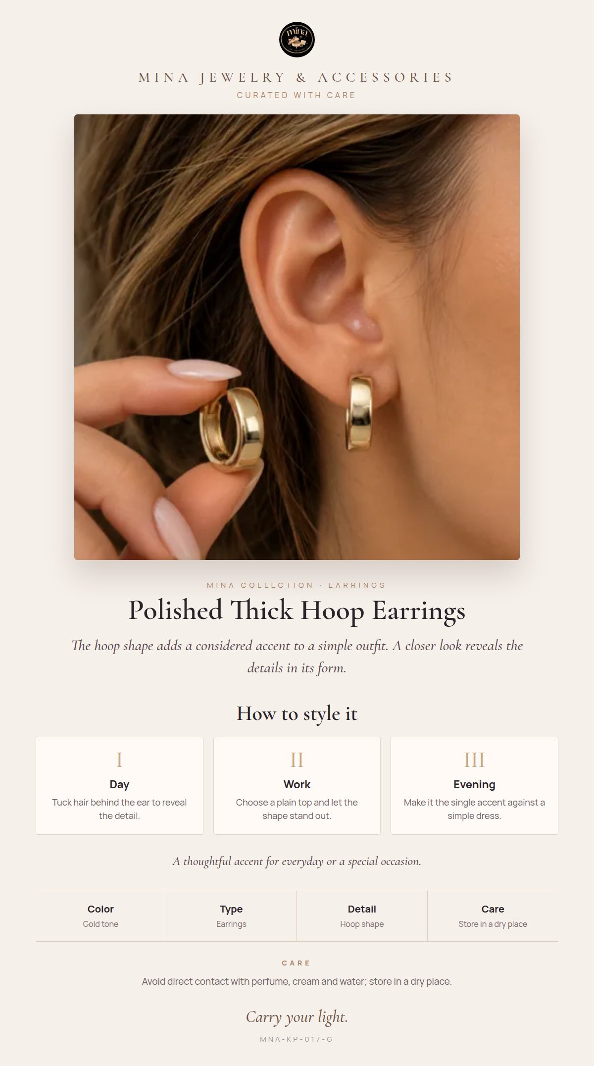 Style story: Polished Thick Hoop Earrings – Bold Minimal Form, Gold Tone