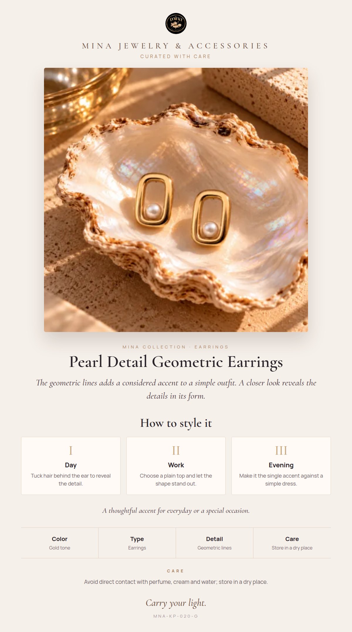 Style story: Pearl Detail Geometric Earrings – Modern Classic, Gold Tone