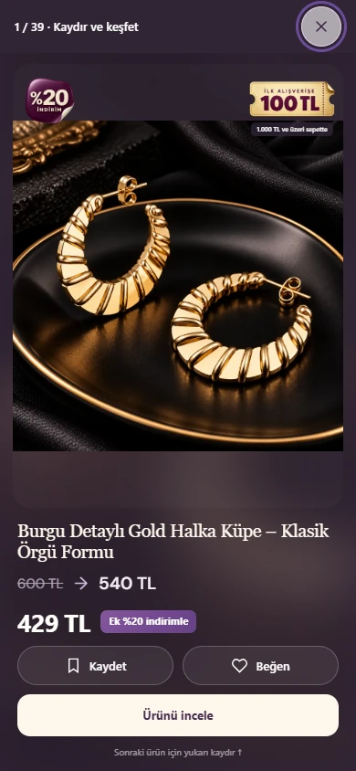 Gerçek arayüz: Takıları keşfet