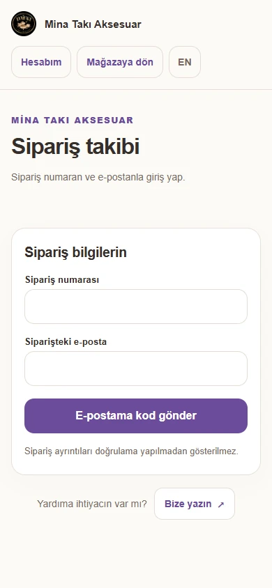 Gerçek arayüz: Sipariş takibi