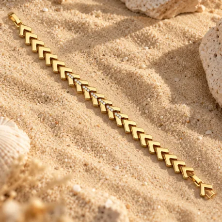 VIP 14K Altın Renk Zirkon Taşlı Sıralı Ok Bileklik – 17+2 cm